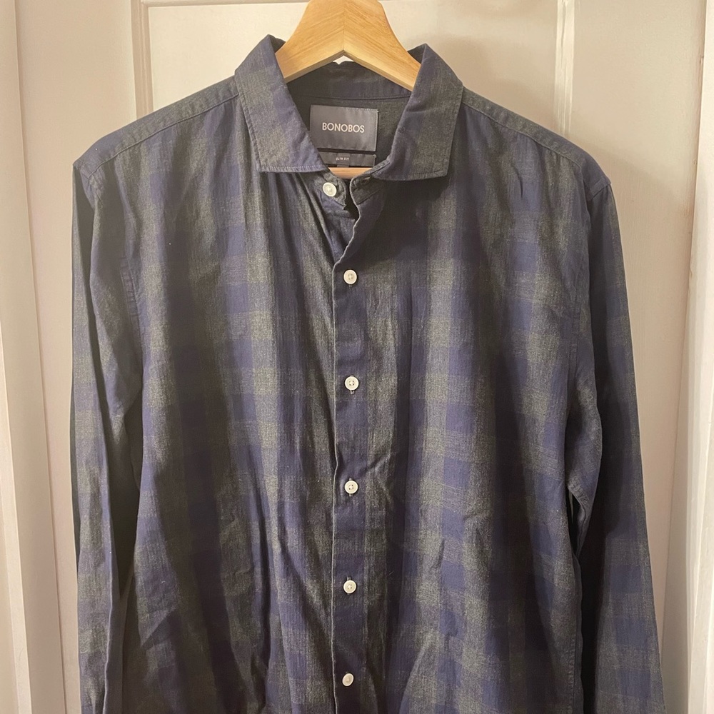 Bonobos Long Sleeve Cotton Plaid Button Down, Size Medium